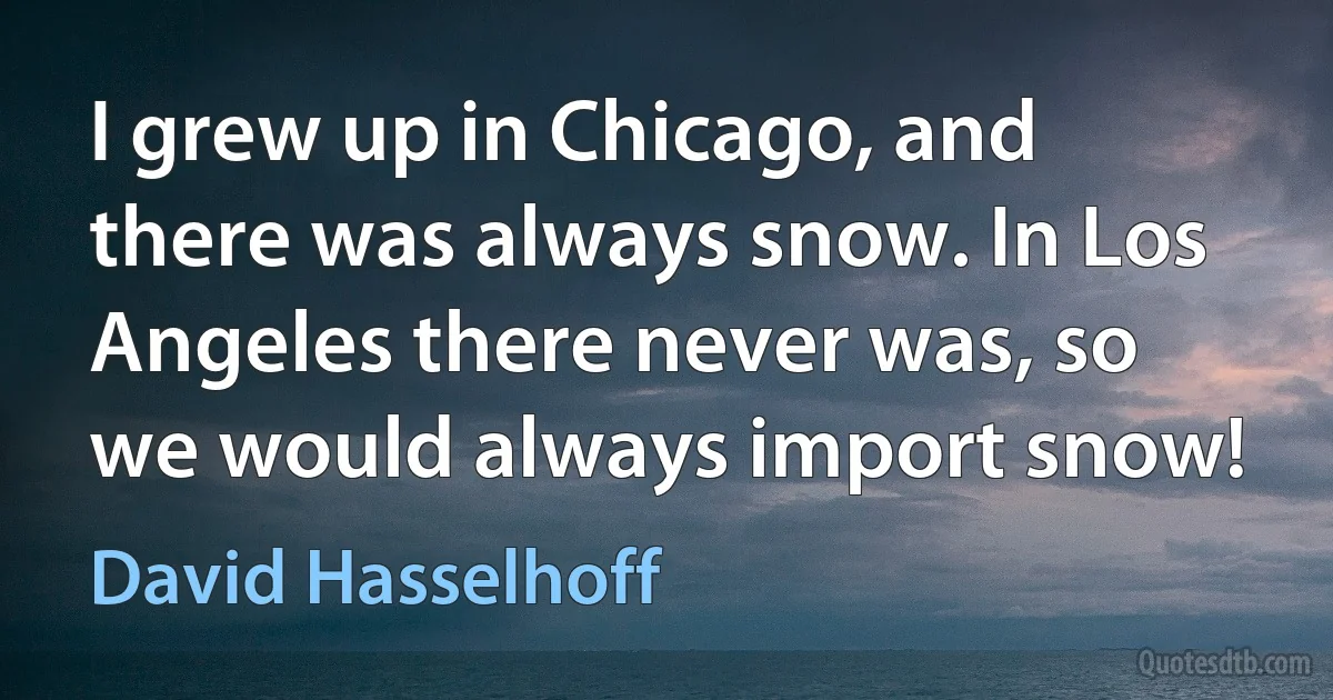 I grew up in Chicago, and there was always snow. In Los Angeles there never was, so we would always import snow! (David Hasselhoff)