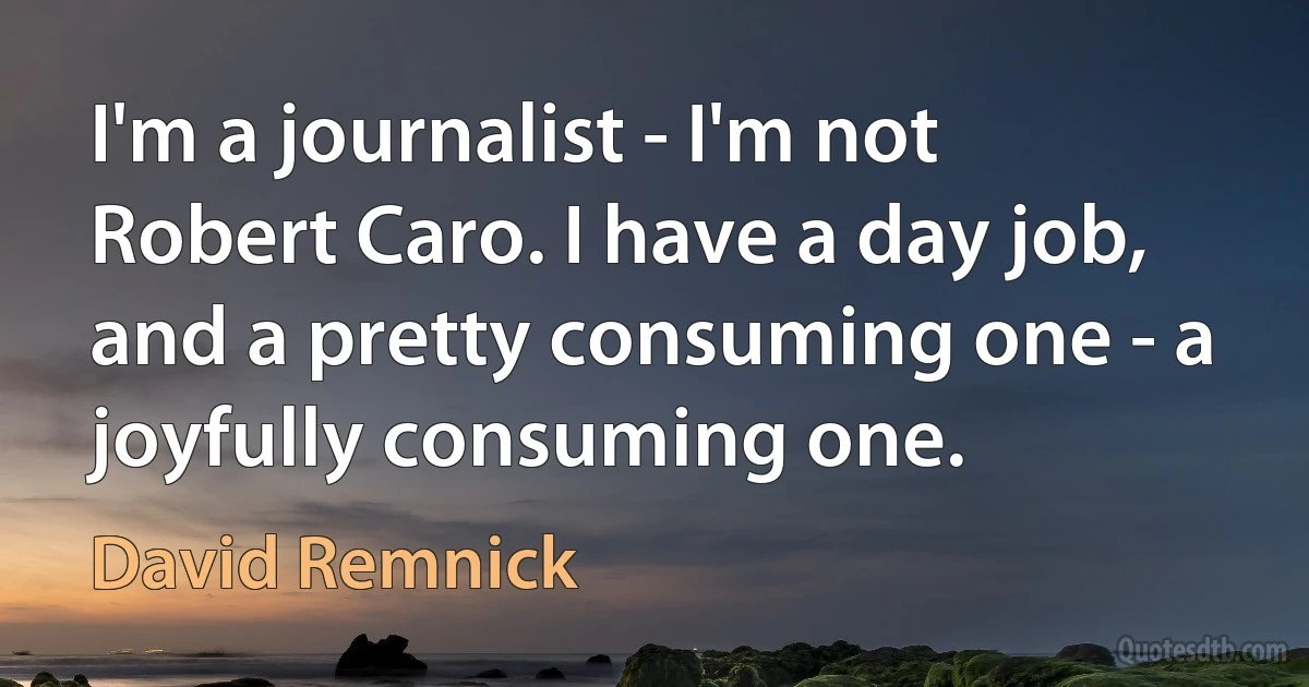 I'm a journalist - I'm not Robert Caro. I have a day job, and a pretty consuming one - a joyfully consuming one. (David Remnick)