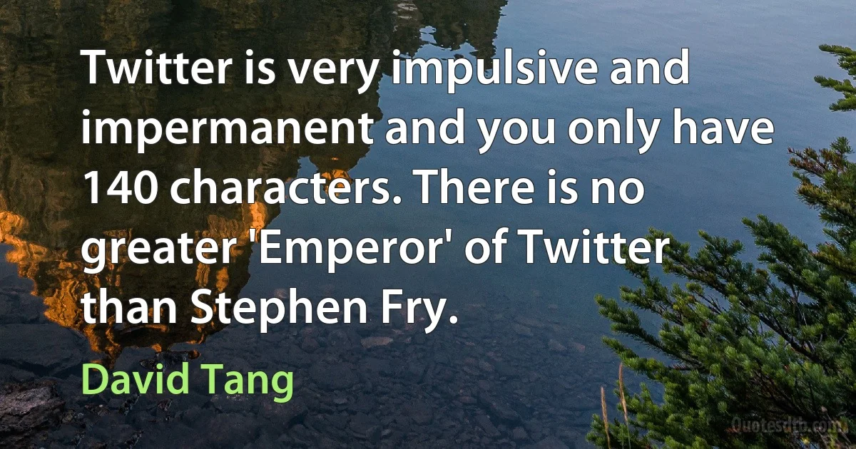 Twitter is very impulsive and impermanent and you only have 140 characters. There is no greater 'Emperor' of Twitter than Stephen Fry. (David Tang)