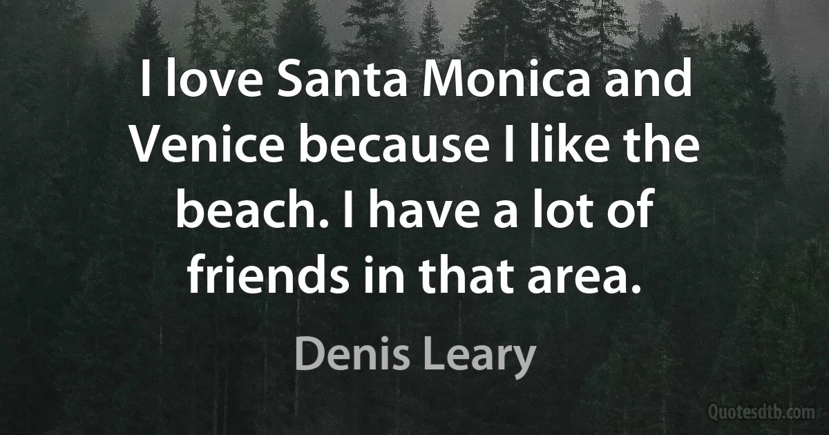 I love Santa Monica and Venice because I like the beach. I have a lot of friends in that area. (Denis Leary)