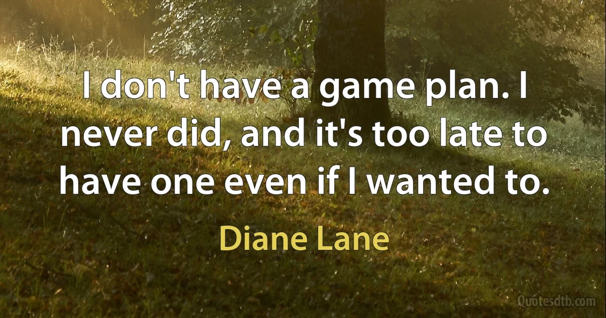 I don't have a game plan. I never did, and it's too late to have one even if I wanted to. (Diane Lane)