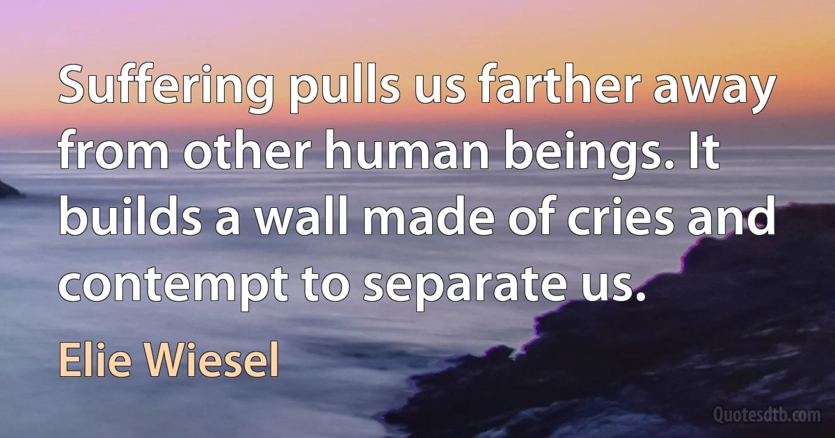 Suffering pulls us farther away from other human beings. It builds a wall made of cries and contempt to separate us. (Elie Wiesel)