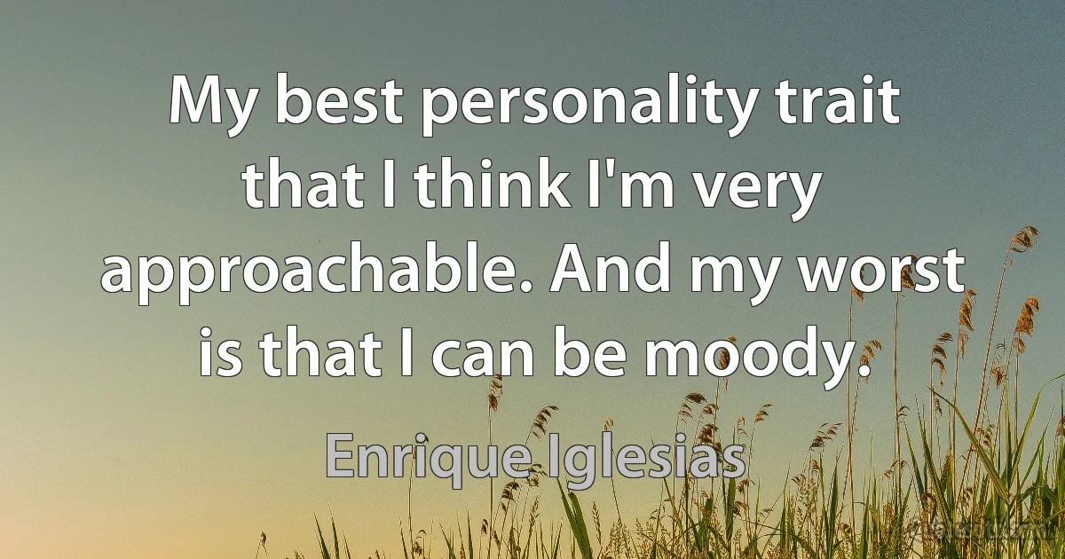 My best personality trait that I think I'm very approachable. And my worst is that I can be moody. (Enrique Iglesias)