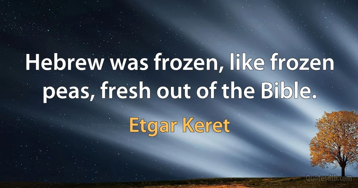 Hebrew was frozen, like frozen peas, fresh out of the Bible. (Etgar Keret)