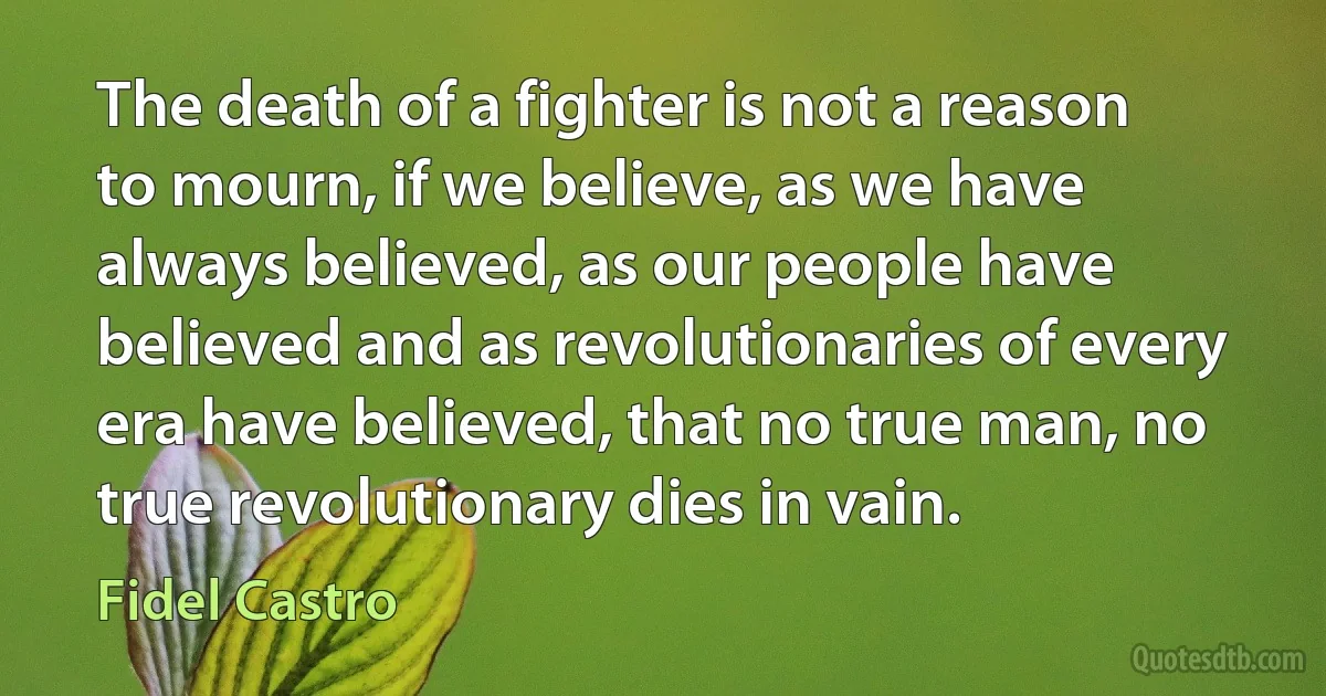 The death of a fighter is not a reason to mourn, if we believe, as we have always believed, as our people have believed and as revolutionaries of every era have believed, that no true man, no true revolutionary dies in vain. (Fidel Castro)