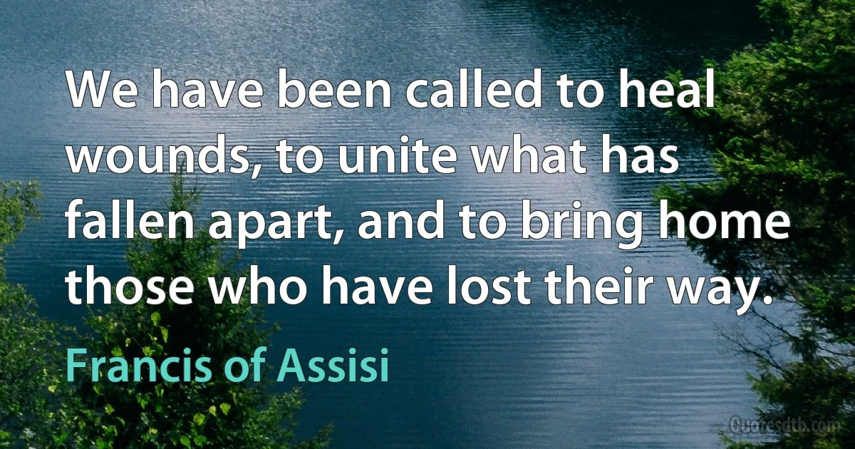 We have been called to heal wounds, to unite what has fallen apart, and to bring home those who have lost their way. (Francis of Assisi)