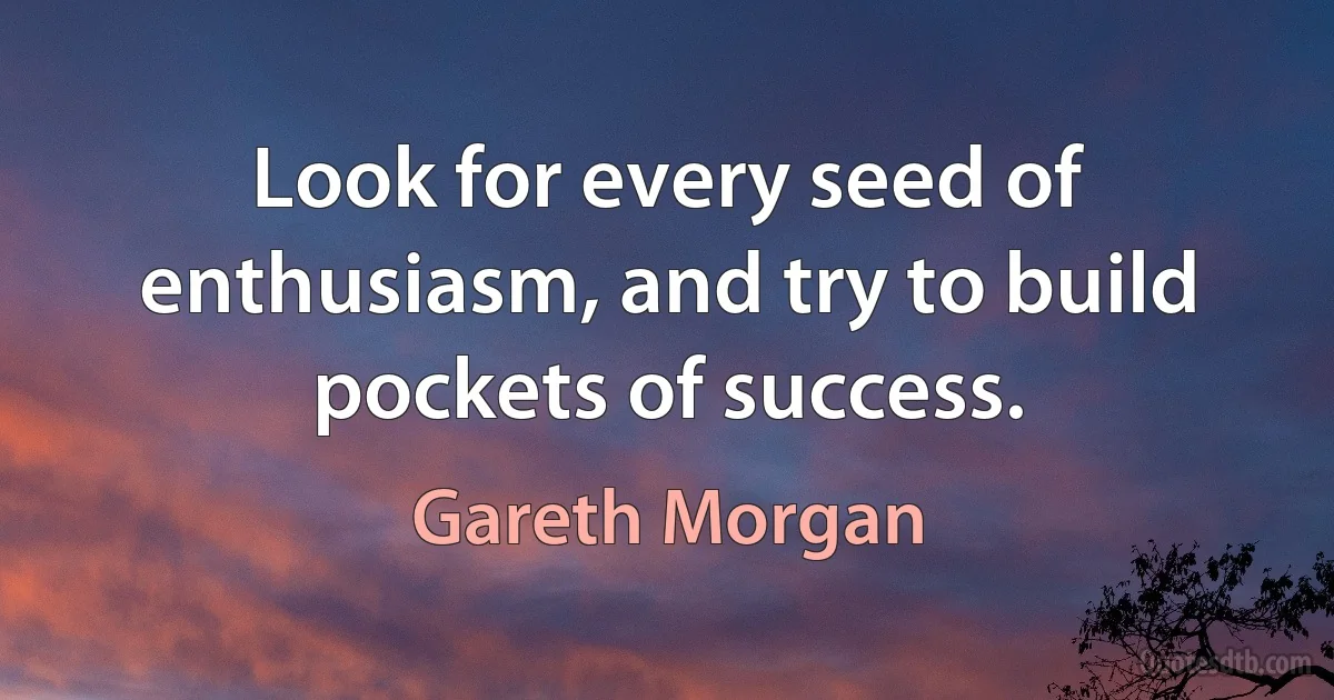 Look for every seed of enthusiasm, and try to build pockets of success. (Gareth Morgan)