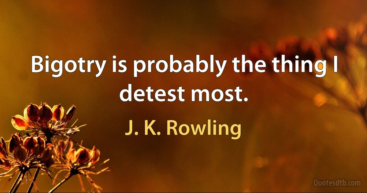 Bigotry is probably the thing I detest most. (J. K. Rowling)