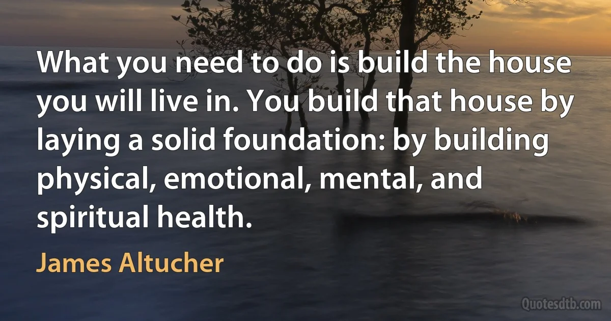 What you need to do is build the house you will live in. You build that house by laying a solid foundation: by building physical, emotional, mental, and spiritual health. (James Altucher)