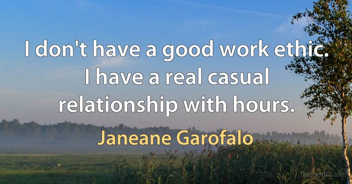 I don't have a good work ethic. I have a real casual relationship with hours. (Janeane Garofalo)