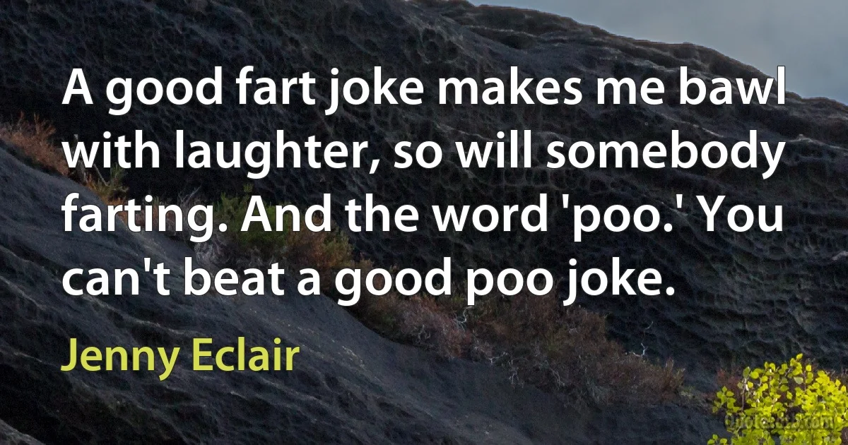 A good fart joke makes me bawl with laughter, so will somebody farting. And the word 'poo.' You can't beat a good poo joke. (Jenny Eclair)