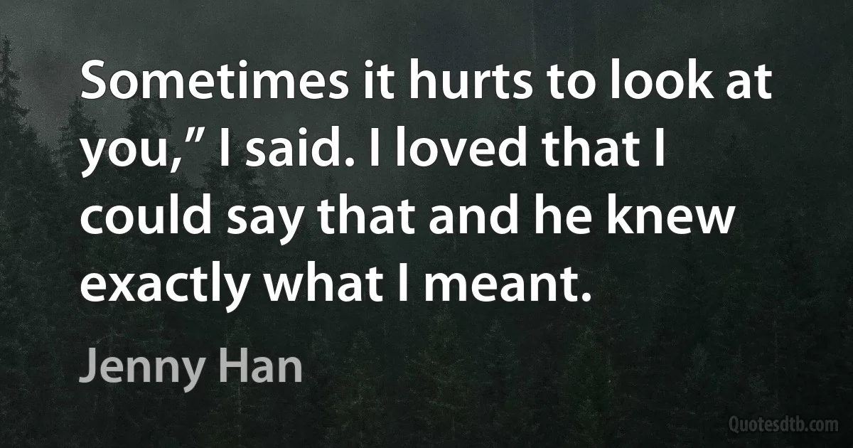 Sometimes it hurts to look at you,” I said. I loved that I could say that and he knew exactly what I meant. (Jenny Han)