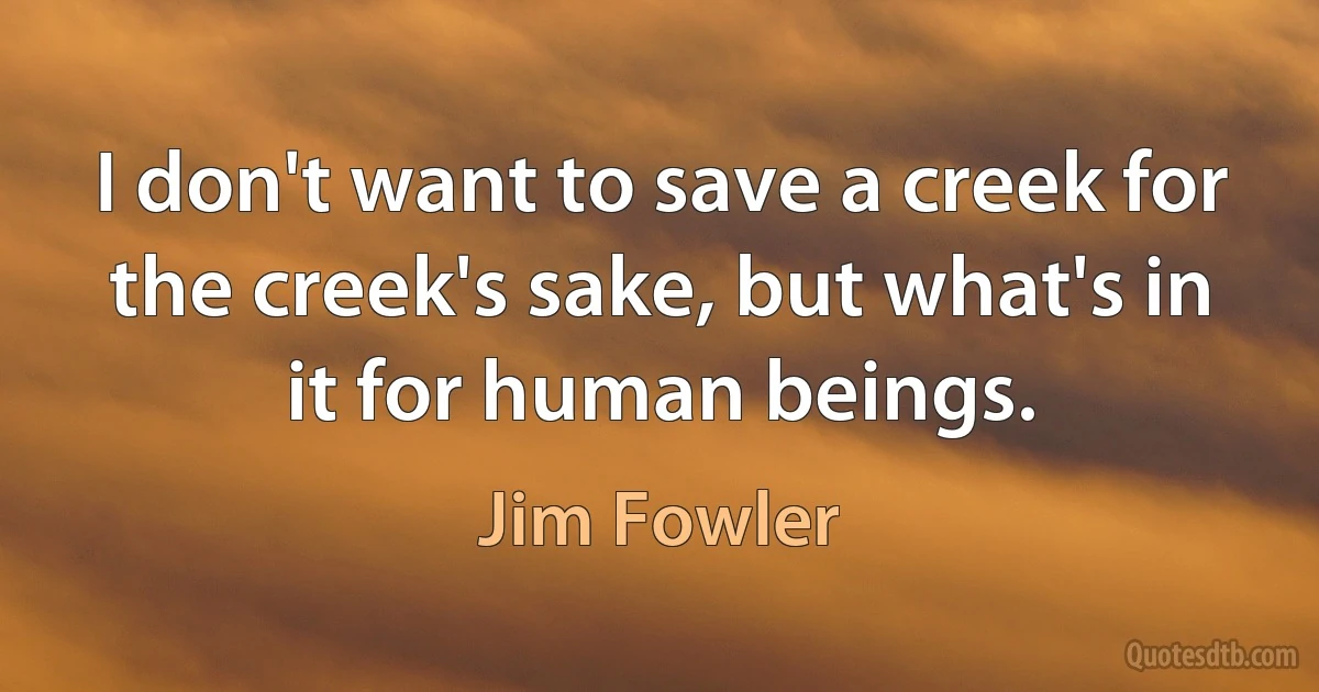 I don't want to save a creek for the creek's sake, but what's in it for human beings. (Jim Fowler)