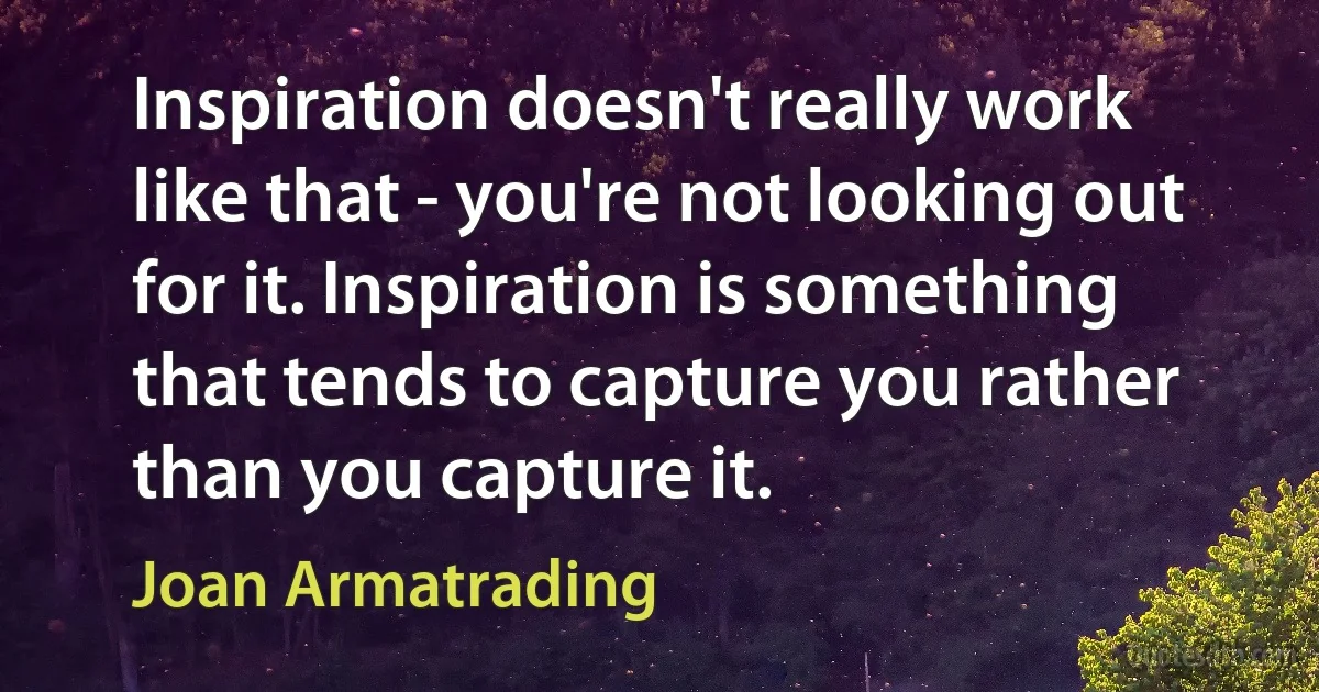 Inspiration doesn't really work like that - you're not looking out for it. Inspiration is something that tends to capture you rather than you capture it. (Joan Armatrading)