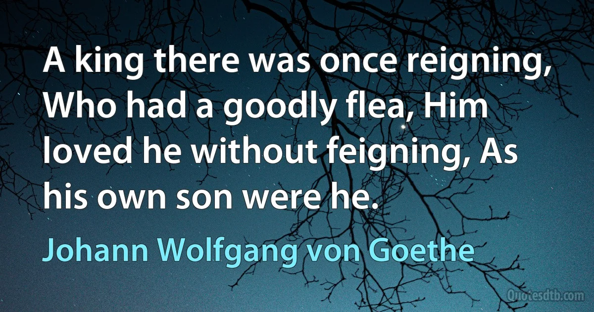 A king there was once reigning, Who had a goodly flea, Him loved he without feigning, As his own son were he. (Johann Wolfgang von Goethe)