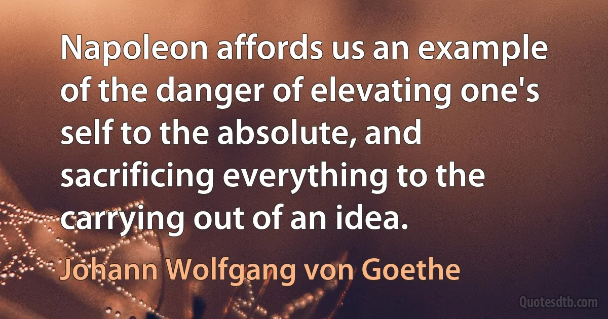 Napoleon affords us an example of the danger of elevating one's self to the absolute, and sacrificing everything to the carrying out of an idea. (Johann Wolfgang von Goethe)