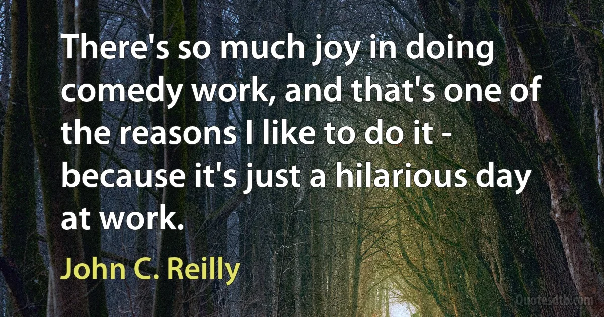 There's so much joy in doing comedy work, and that's one of the reasons I like to do it - because it's just a hilarious day at work. (John C. Reilly)