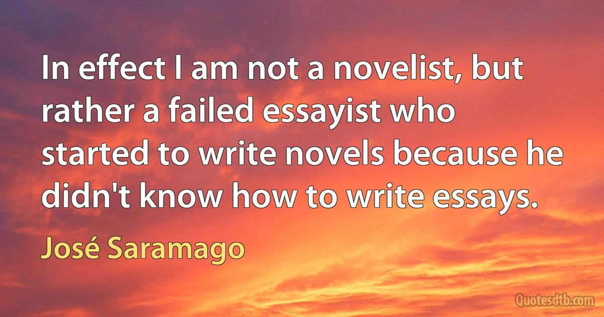 In effect I am not a novelist, but rather a failed essayist who started to write novels because he didn't know how to write essays. (José Saramago)