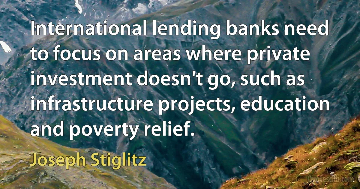 International lending banks need to focus on areas where private investment doesn't go, such as infrastructure projects, education and poverty relief. (Joseph Stiglitz)