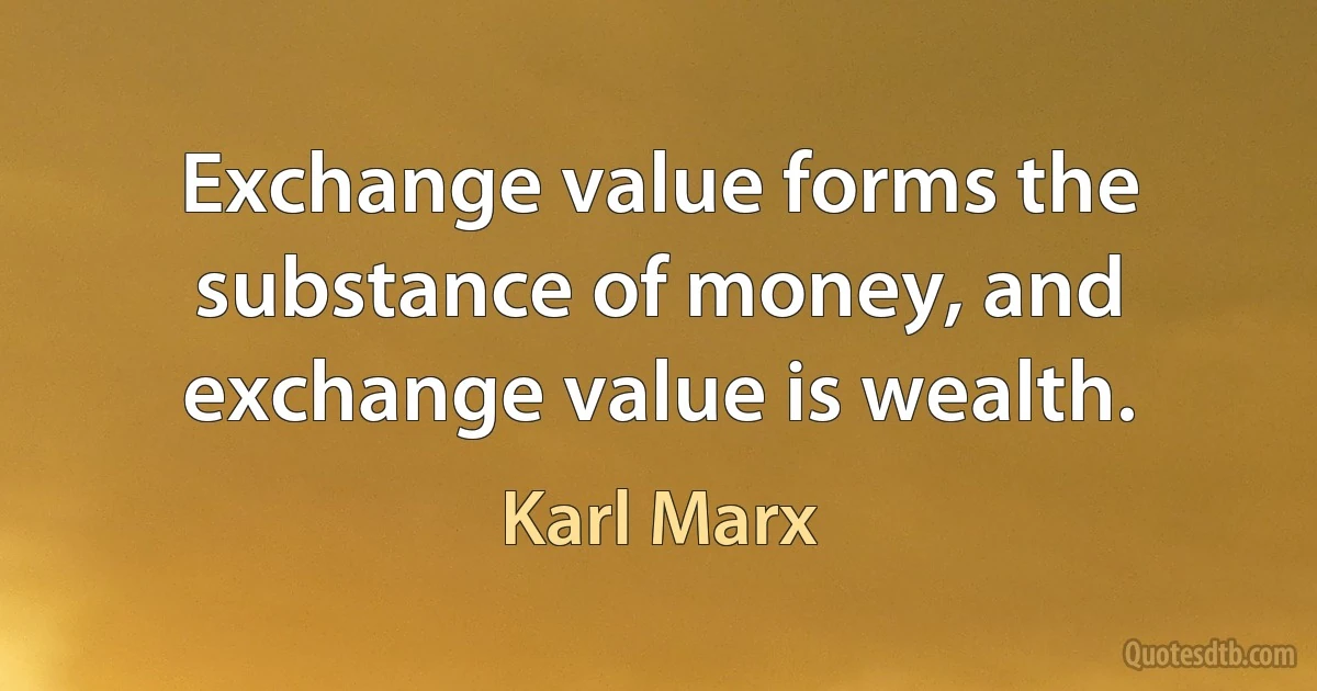 Exchange value forms the substance of money, and exchange value is wealth. (Karl Marx)