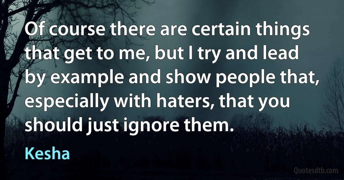 Of course there are certain things that get to me, but I try and lead by example and show people that, especially with haters, that you should just ignore them. (Kesha)