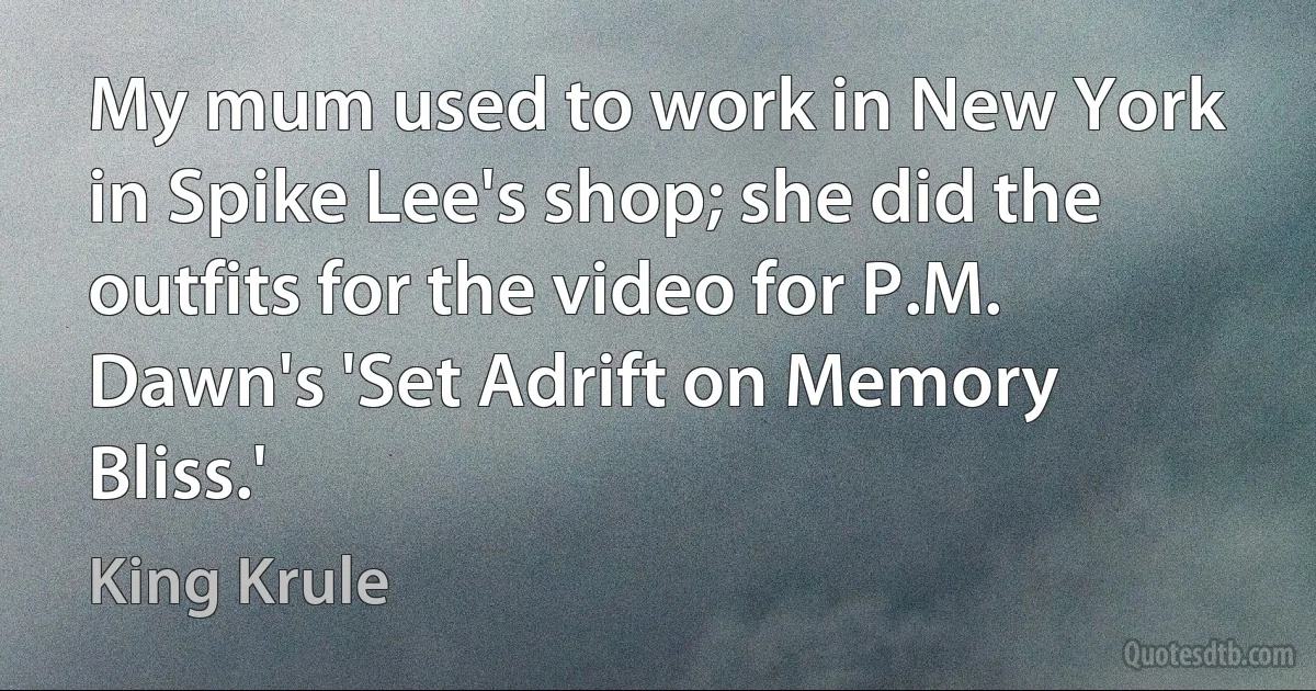 My mum used to work in New York in Spike Lee's shop; she did the outfits for the video for P.M. Dawn's 'Set Adrift on Memory Bliss.' (King Krule)