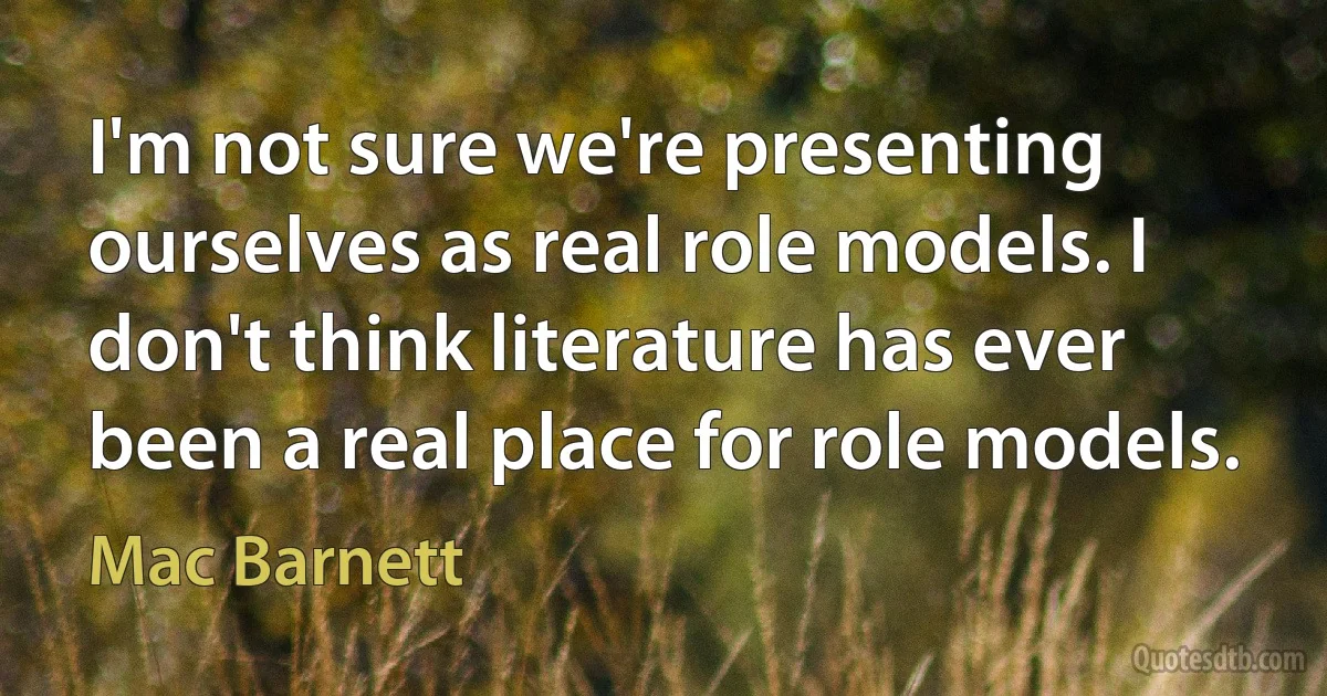 I'm not sure we're presenting ourselves as real role models. I don't think literature has ever been a real place for role models. (Mac Barnett)