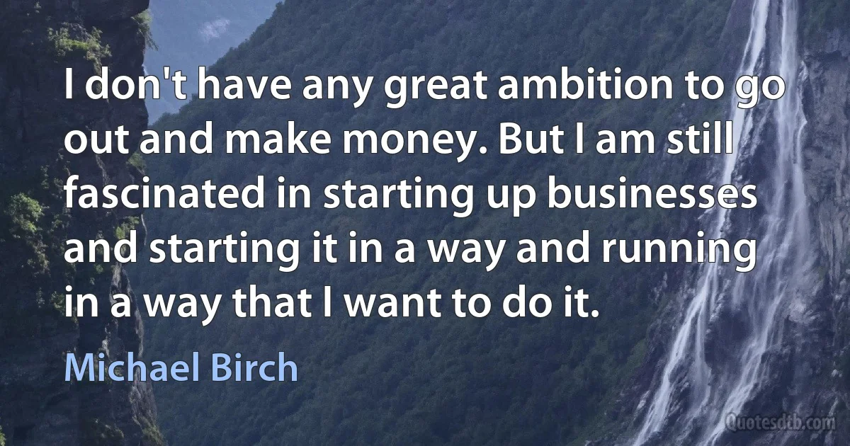 I don't have any great ambition to go out and make money. But I am still fascinated in starting up businesses and starting it in a way and running in a way that I want to do it. (Michael Birch)