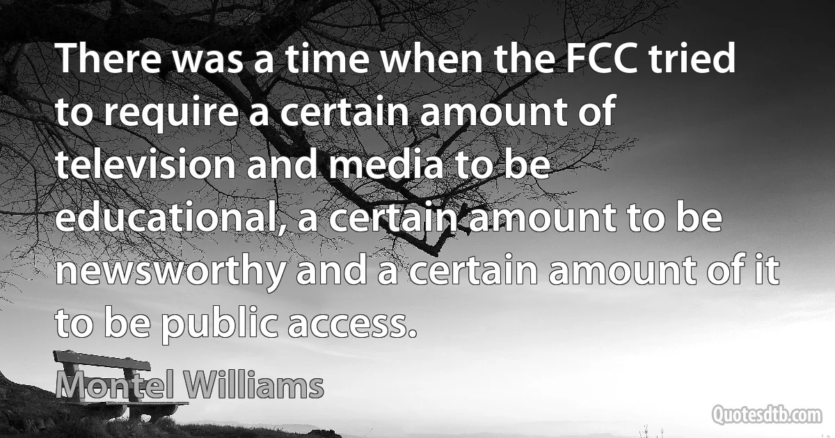 There was a time when the FCC tried to require a certain amount of television and media to be educational, a certain amount to be newsworthy and a certain amount of it to be public access. (Montel Williams)