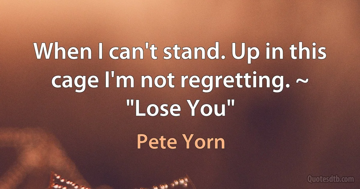 When I can't stand. Up in this cage I'm not regretting. ~ "Lose You" (Pete Yorn)