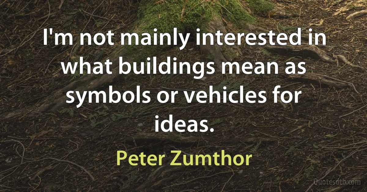 I'm not mainly interested in what buildings mean as symbols or vehicles for ideas. (Peter Zumthor)