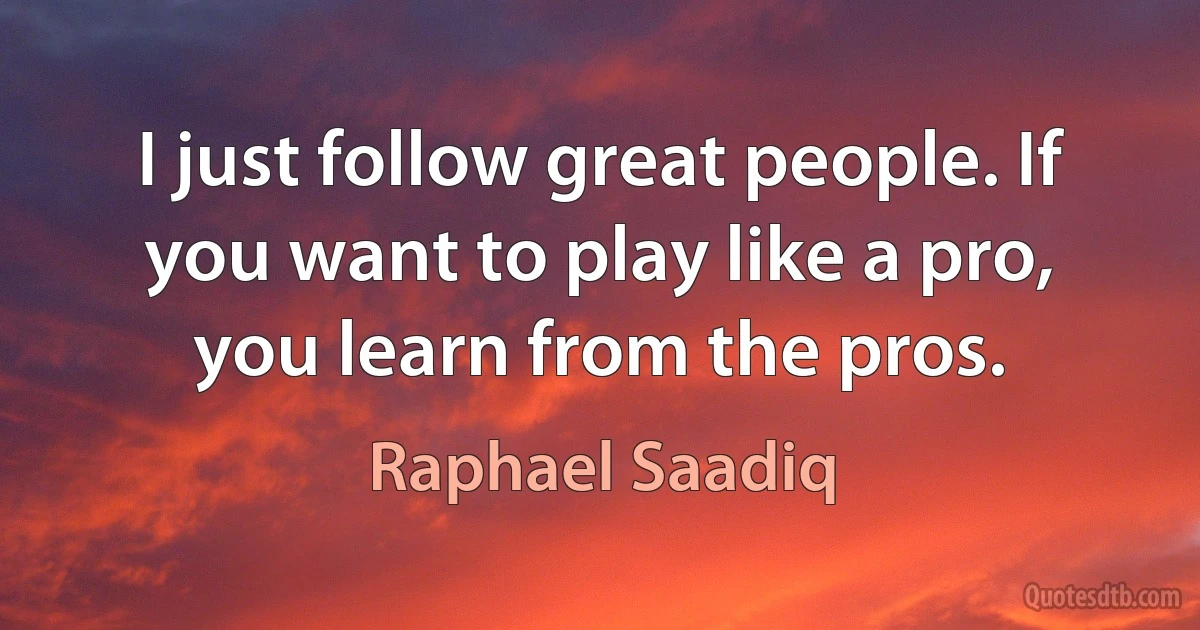 I just follow great people. If you want to play like a pro, you learn from the pros. (Raphael Saadiq)