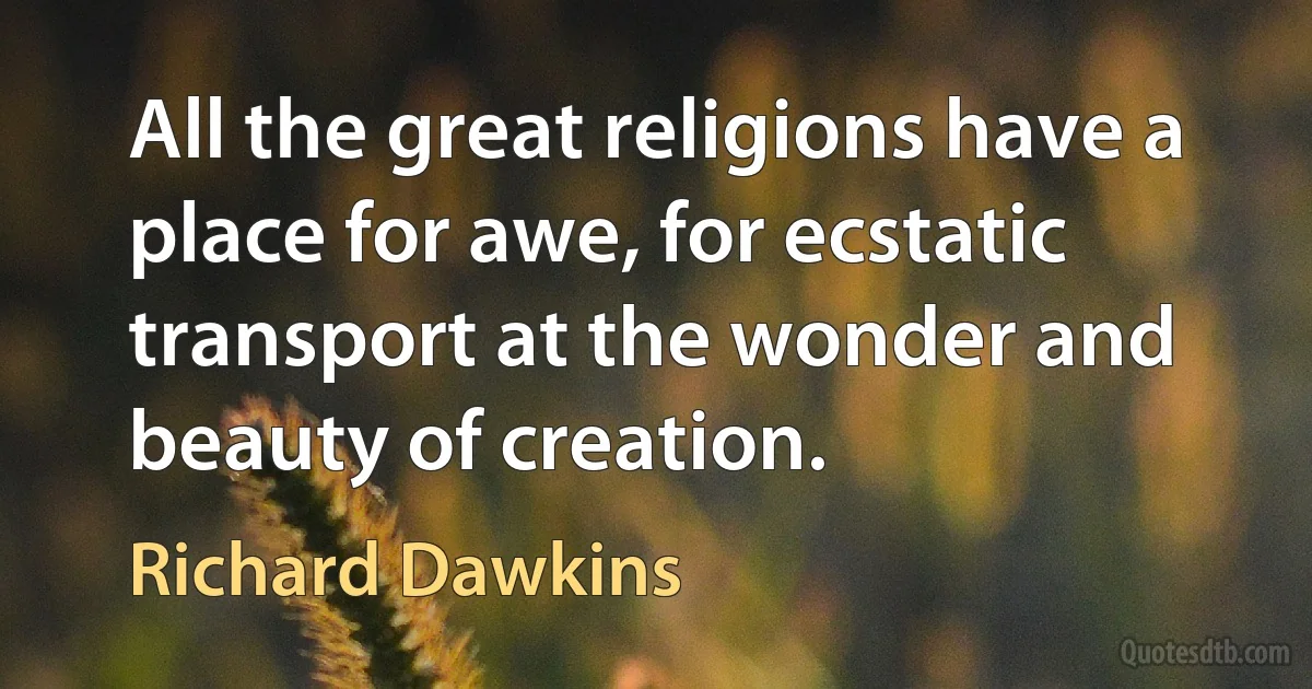 All the great religions have a place for awe, for ecstatic transport at the wonder and beauty of creation. (Richard Dawkins)