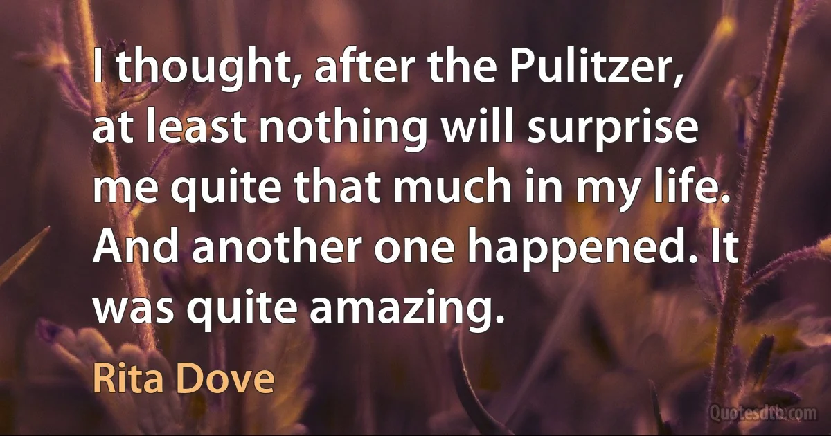 I thought, after the Pulitzer, at least nothing will surprise me quite that much in my life. And another one happened. It was quite amazing. (Rita Dove)