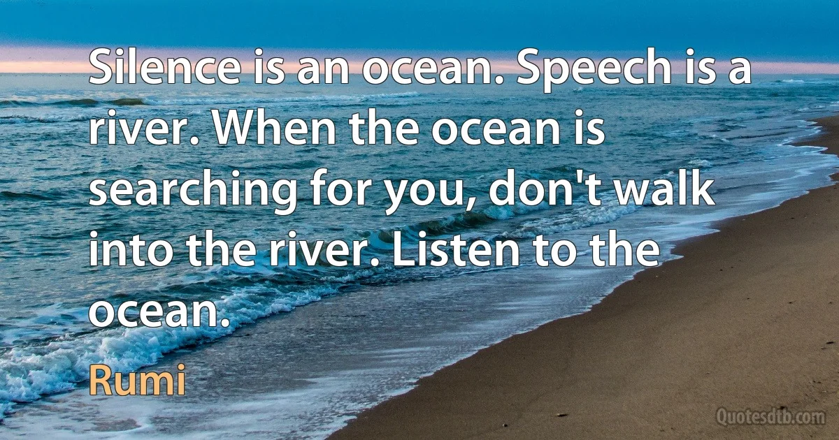 Silence is an ocean. Speech is a river. When the ocean is searching for you, don't walk into the river. Listen to the ocean. (Rumi)