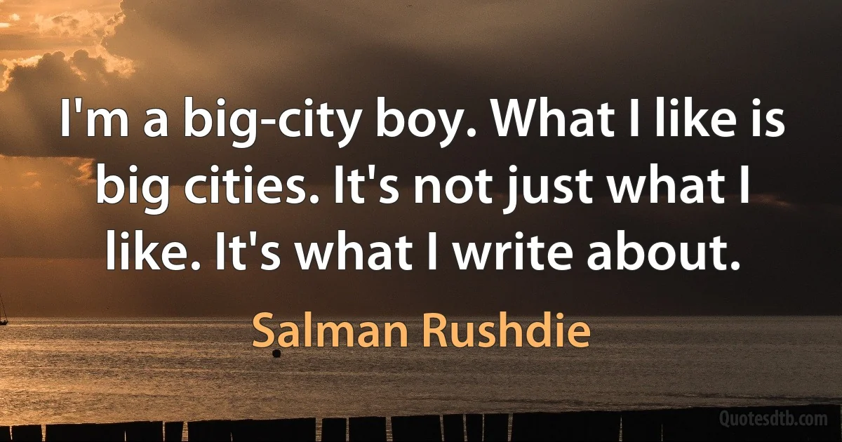 I'm a big-city boy. What I like is big cities. It's not just what I like. It's what I write about. (Salman Rushdie)