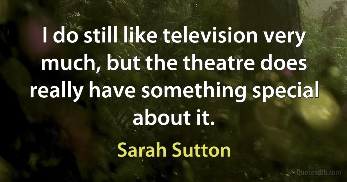 I do still like television very much, but the theatre does really have something special about it. (Sarah Sutton)