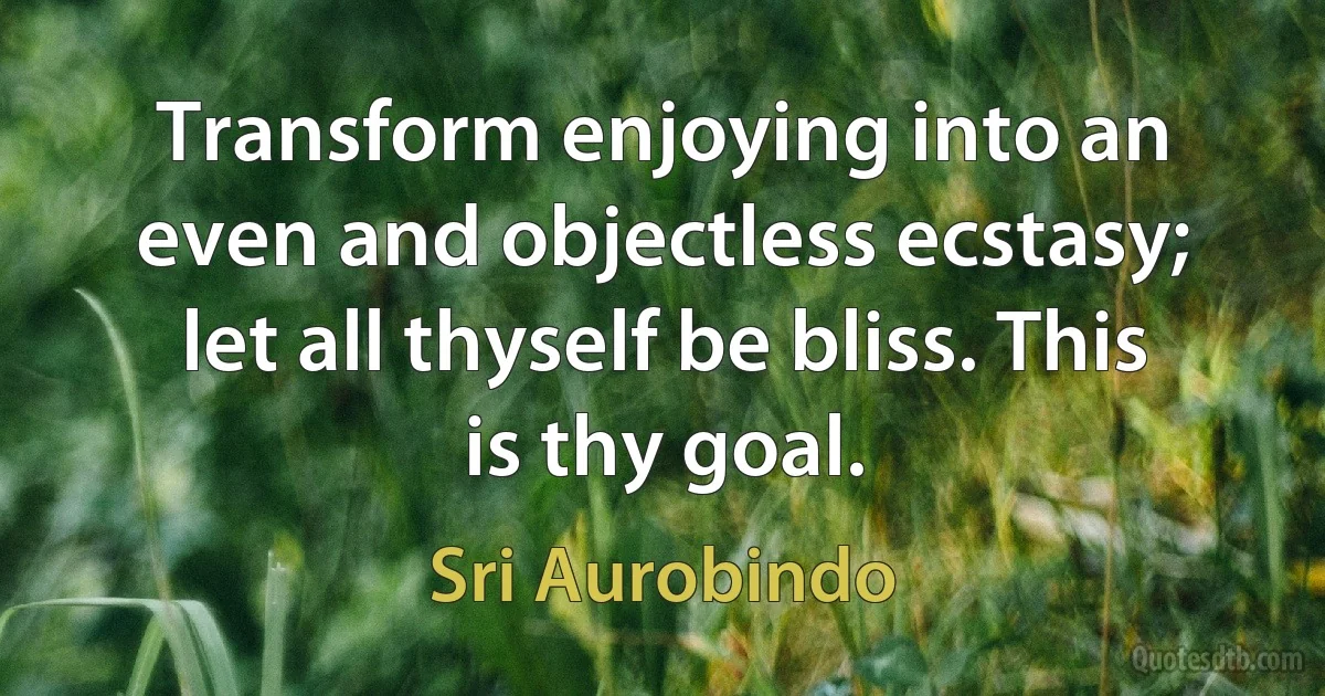 Transform enjoying into an even and objectless ecstasy; let all thyself be bliss. This is thy goal. (Sri Aurobindo)