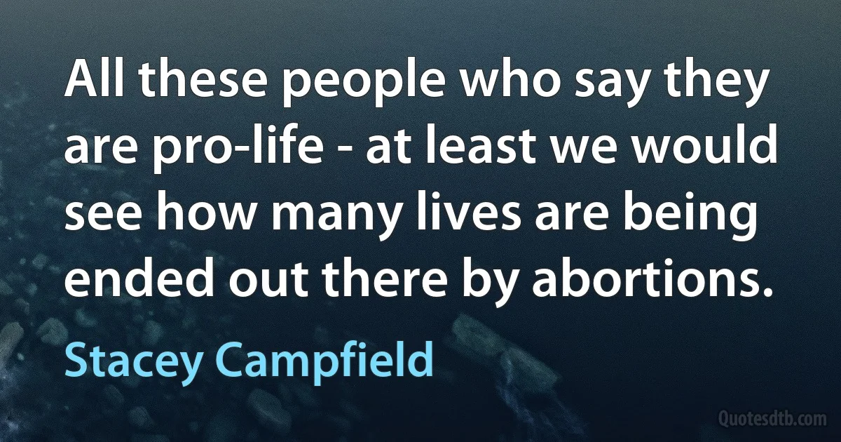 All these people who say they are pro-life - at least we would see how many lives are being ended out there by abortions. (Stacey Campfield)