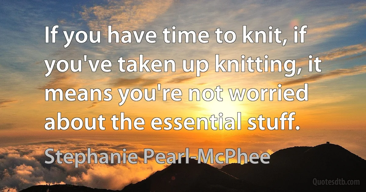 If you have time to knit, if you've taken up knitting, it means you're not worried about the essential stuff. (Stephanie Pearl-McPhee)