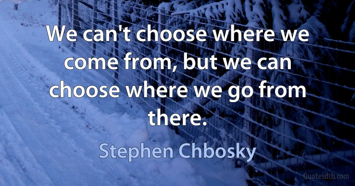 We can't choose where we come from, but we can choose where we go from there. (Stephen Chbosky)