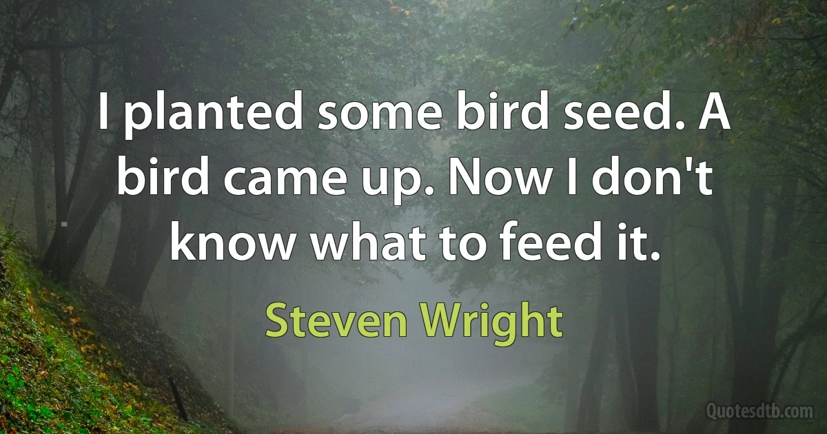 I planted some bird seed. A bird came up. Now I don't know what to feed it. (Steven Wright)