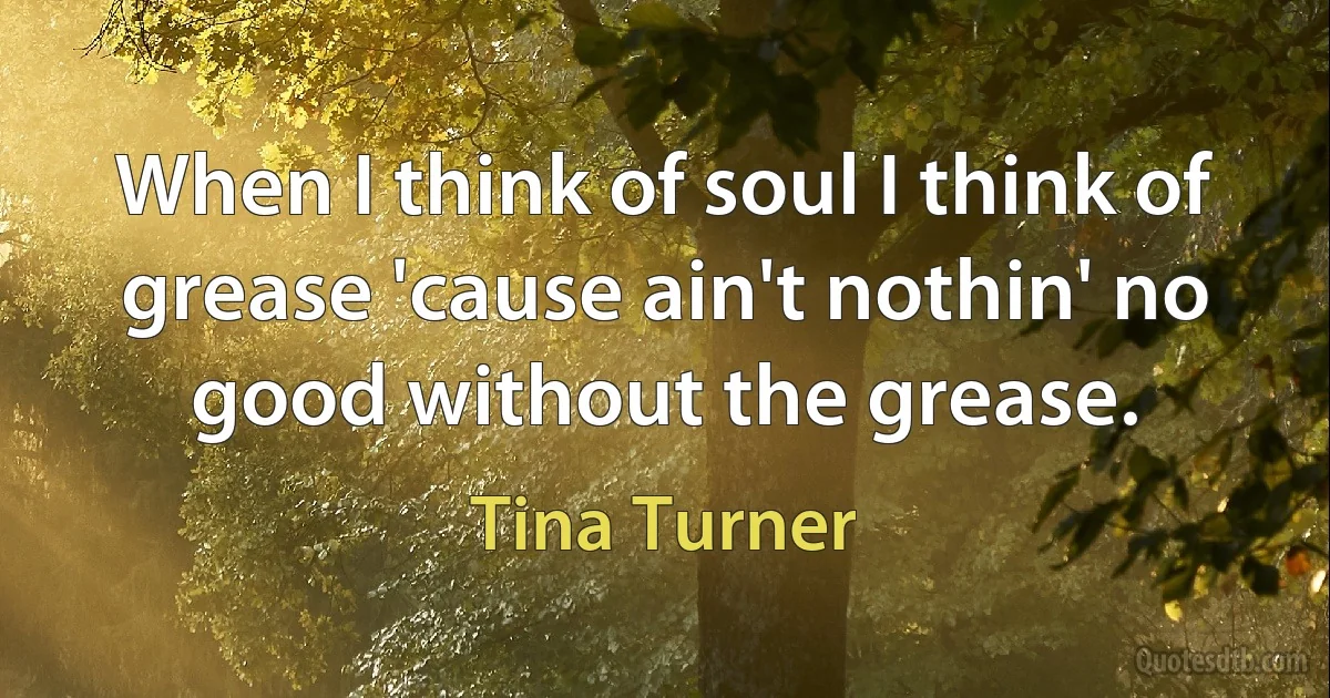 When I think of soul I think of grease 'cause ain't nothin' no good without the grease. (Tina Turner)