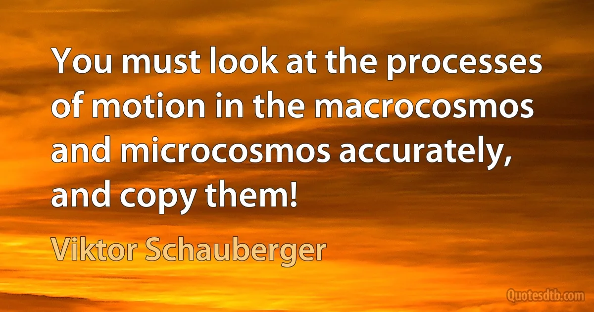 You must look at the processes of motion in the macrocosmos and microcosmos accurately, and copy them! (Viktor Schauberger)