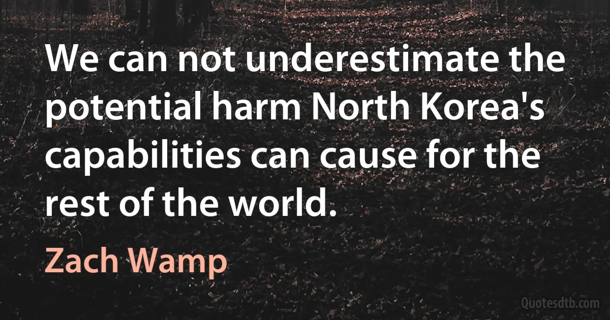 We can not underestimate the potential harm North Korea's capabilities can cause for the rest of the world. (Zach Wamp)