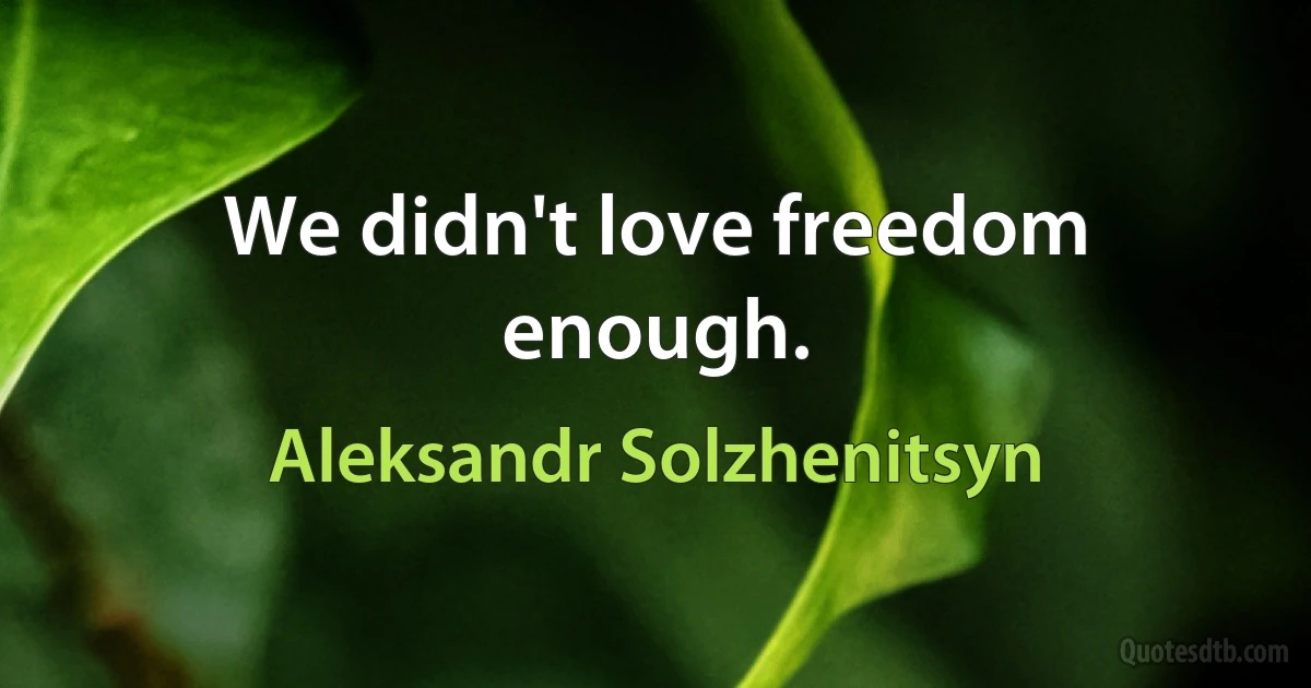 We didn't love freedom enough. (Aleksandr Solzhenitsyn)