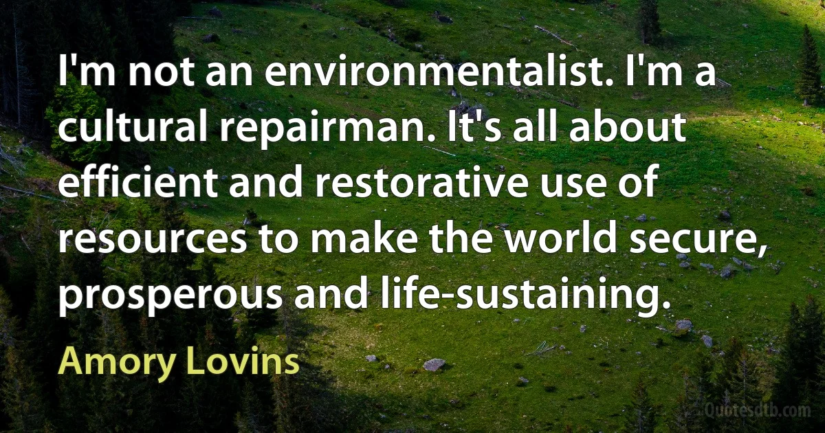 I'm not an environmentalist. I'm a cultural repairman. It's all about efficient and restorative use of resources to make the world secure, prosperous and life-sustaining. (Amory Lovins)