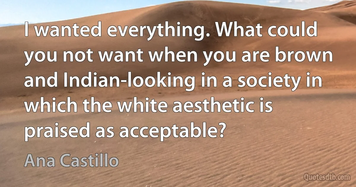 I wanted everything. What could you not want when you are brown and Indian-looking in a society in which the white aesthetic is praised as acceptable? (Ana Castillo)