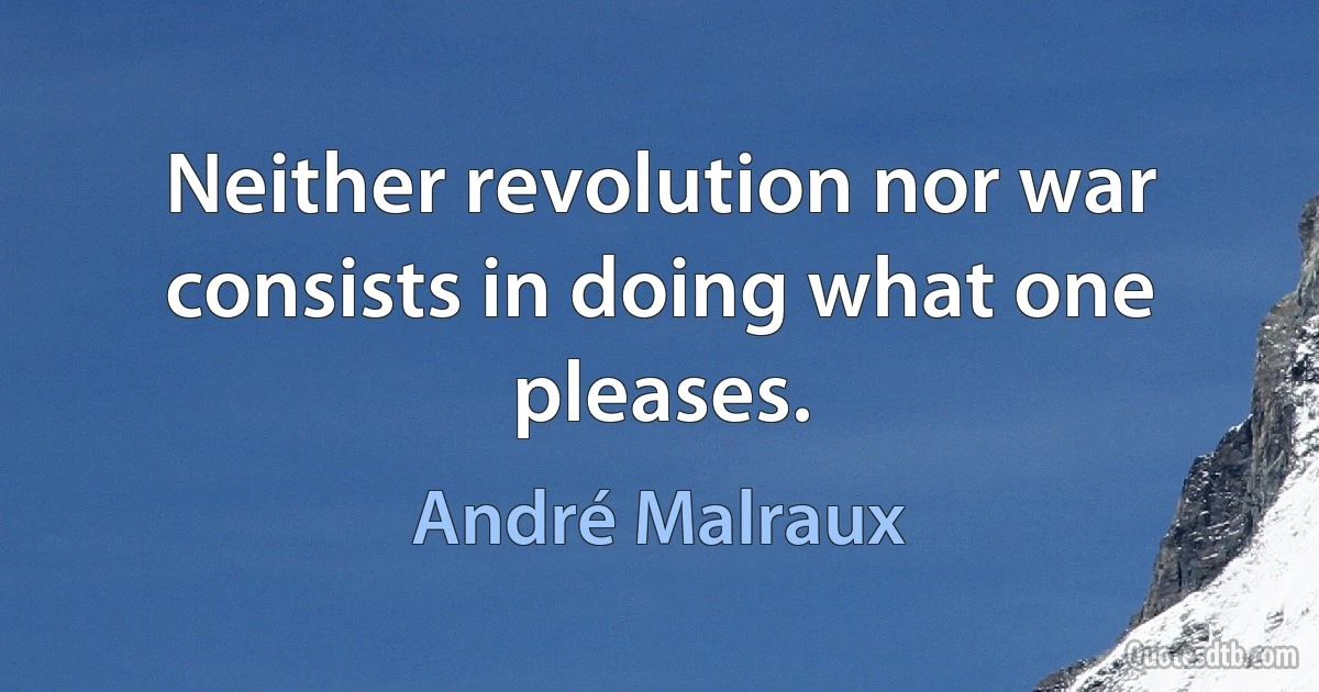 Neither revolution nor war consists in doing what one pleases. (André Malraux)