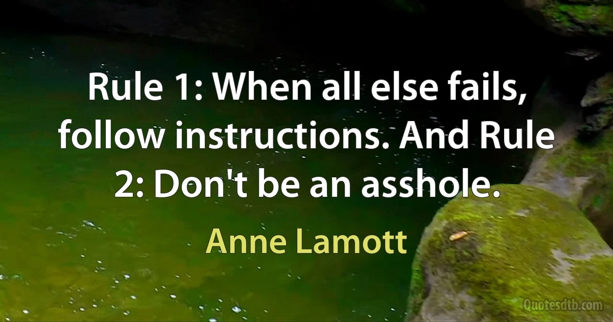 Rule 1: When all else fails, follow instructions. And Rule 2: Don't be an asshole. (Anne Lamott)